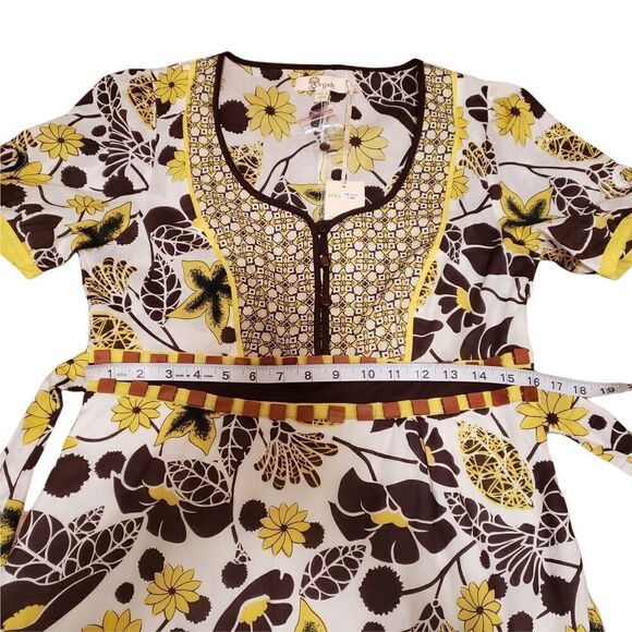 Aryeh Brown Yellow Floral Belted Summer Dress Sz L NWT - Picture 10 of 15